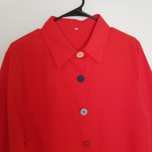 Unbranded Women's Red Long Sleeve Button Up Collared Blouse Round Hem Size XL - Picture 3 of 7